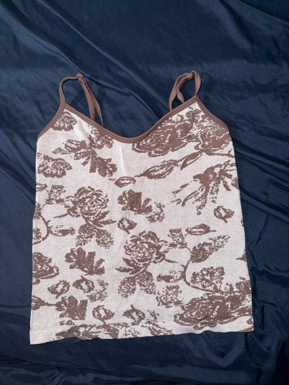 Floral Knit Camisole Tank in Cream and Brown